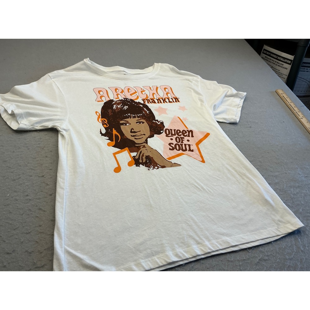Aretha Franklin Queen of Soul Graphic T-Shirt White Cotton Size S Music Tee